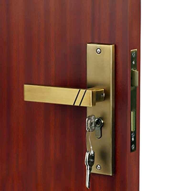 Homexpert Sierra 8 inch 60mm Stainless Steel Antique Brass Finish Cylindrical Plate Both Side Key Mortise Door Lock Set