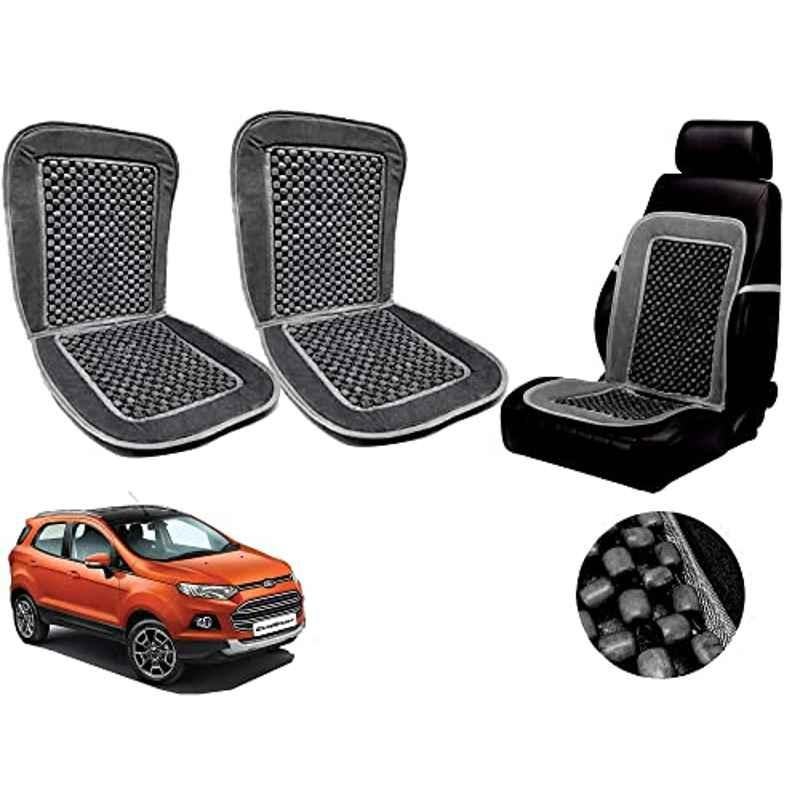 Auto Pearl PU, Velvet & Wooden Beads Grey Rectangular Seat Cushion for Ford Ecosport (Pack of 2 )