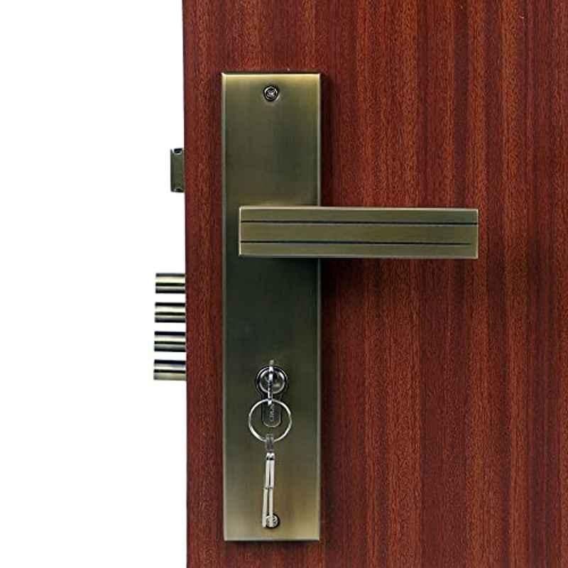 Saze 10 inch Stainless Steel 304 Antique Brass Finish Cylindrical Plate Mortise Door Lock Handle Set, SE-ALTROZ-10CY-OSK-ANT