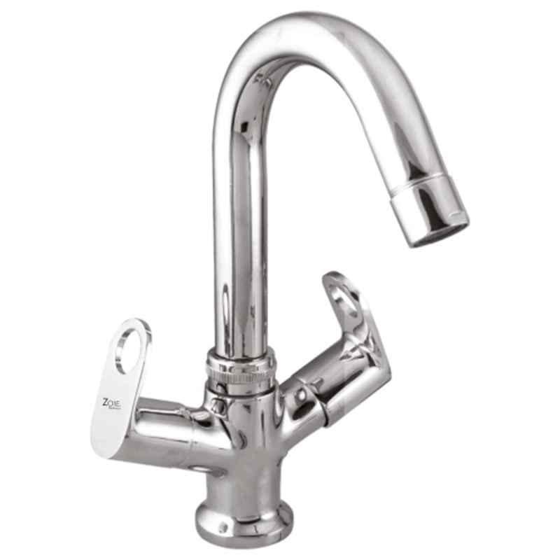 Zoie Orneo Brass Silver Chrome Finish Basin Mixer with Swivel Spout, Z31017