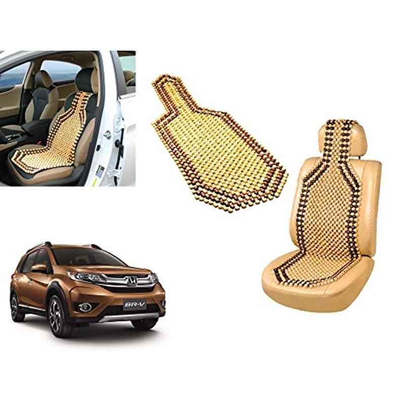 Auto Pearl PU & Wooden Beads Beige Rectangular Seat Cushion for Honda Brv