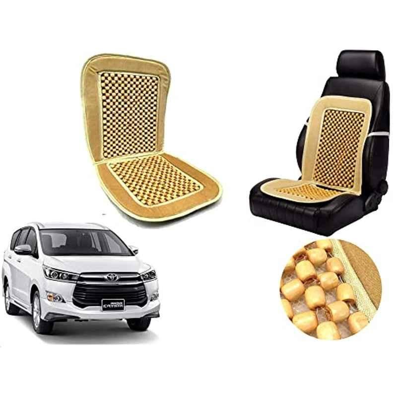 Auto Pearl PU, Velvet & Wooden Beads Beige Rectangular Seat Cushion for Toyota Innova Crysta
