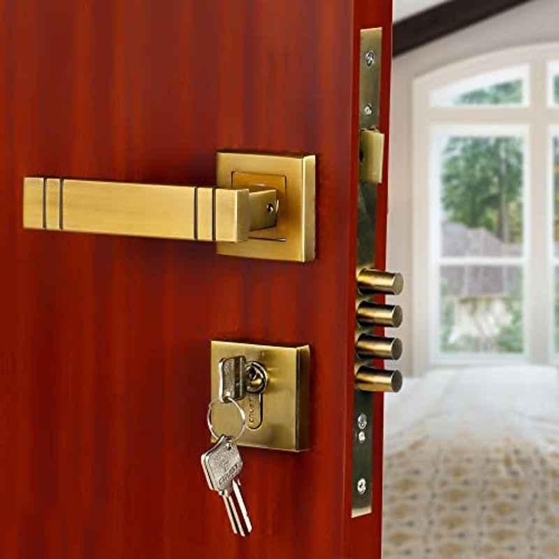 Saze Spacio Stainless Steel Antique Brass Matt Finish 4 Bullet Pin Mortise Door Lock Handle Set with 3 Computer Keys