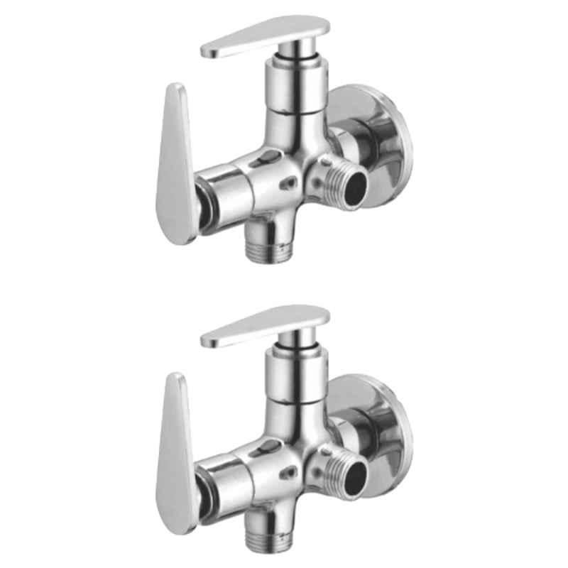 Drizzle Vista 1/2 inch Brass Chrome Finish 2 in 1 Angle Cock Valve Stop Cock (Pack of 2)