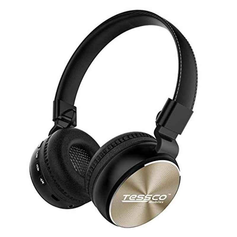 Tessco BH-390 Gold Over The Ear Stereo Wireless Bluetooth Headphones with Lightweight Design & 360 degree Surround Sound HiFi