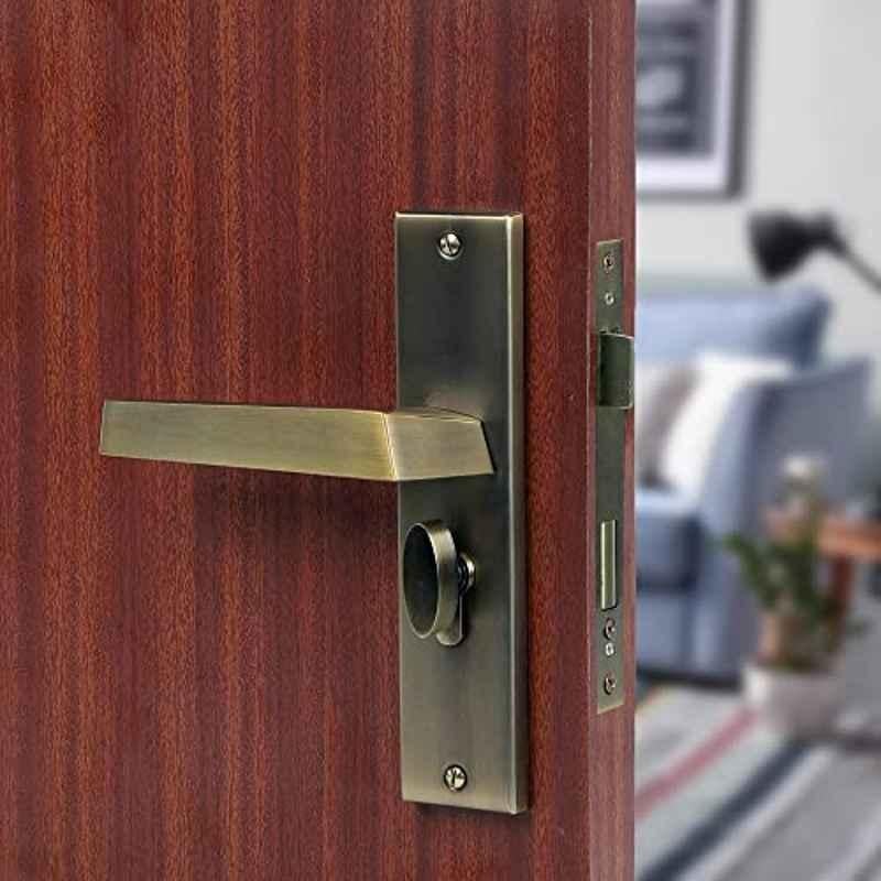 Saze Sana 8 inch Stainless Steel Antique Brass Finish Cylindrical Plate One Side Key Mortise Door Lock Handle Set with 3 Keys