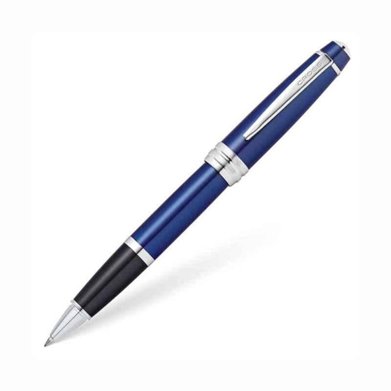 Cross Bailey Black Ink Blue Lacquer Finish Roller Ball Pen with 1 Pc Black Gel Ink Refill Set, AT0455-12