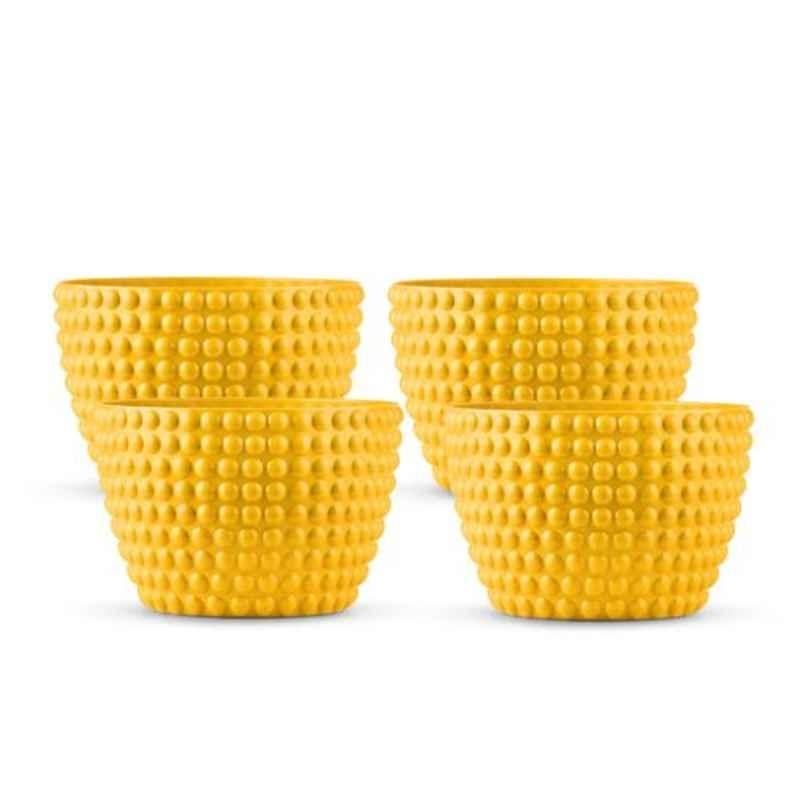 Blume 4.5 inch Yellow Plastic Polka Dot Round Flower Pot, EB-PD-YL-3 (Pack of 4)