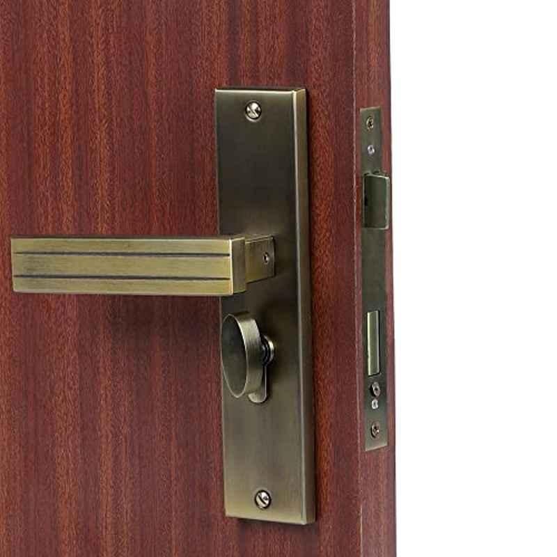 Handle Waala Altroz 8 inch 60mm Stainless Steel Antique Brass Finish Cylindrical Plate One Side Key Mortise Door Lock Set