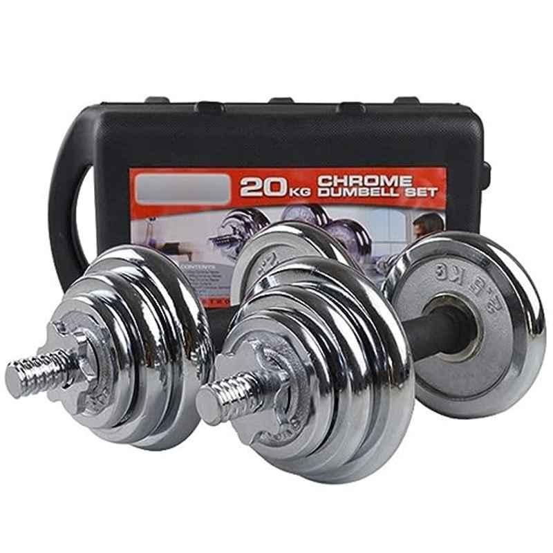 Dolphy 2 Pcs 20kg Iron Chrome Adjustable Fitness Dumbbell Set, DDMBL0005