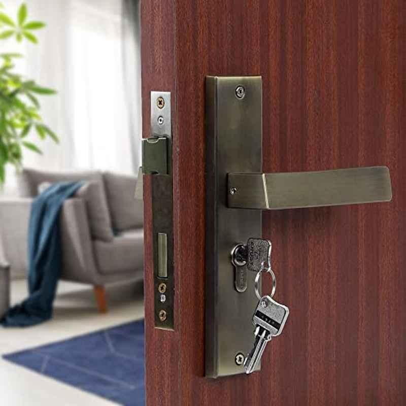 Voltizi 8 inch Stainless Steel 304 Antique Finish Cylindrical Plate Mortise Door Lock Handle Set with Both Side Key, LB-10003