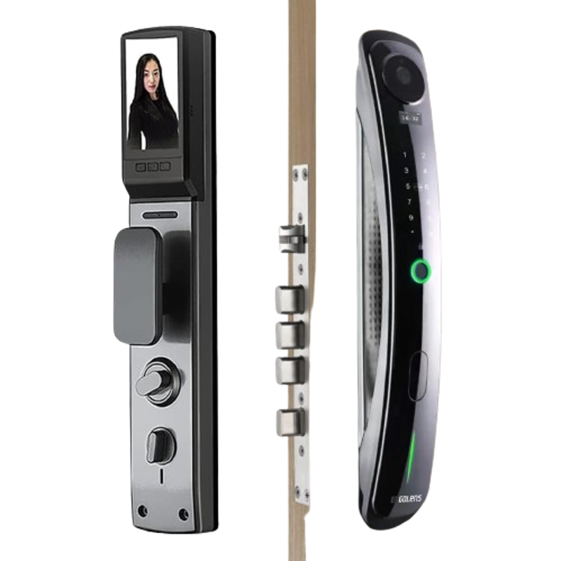 Golens X24 Alloy Steel Chrome Finish Black & Silver 5 in 1 Keyless Smart Digital Door Lock with Camera