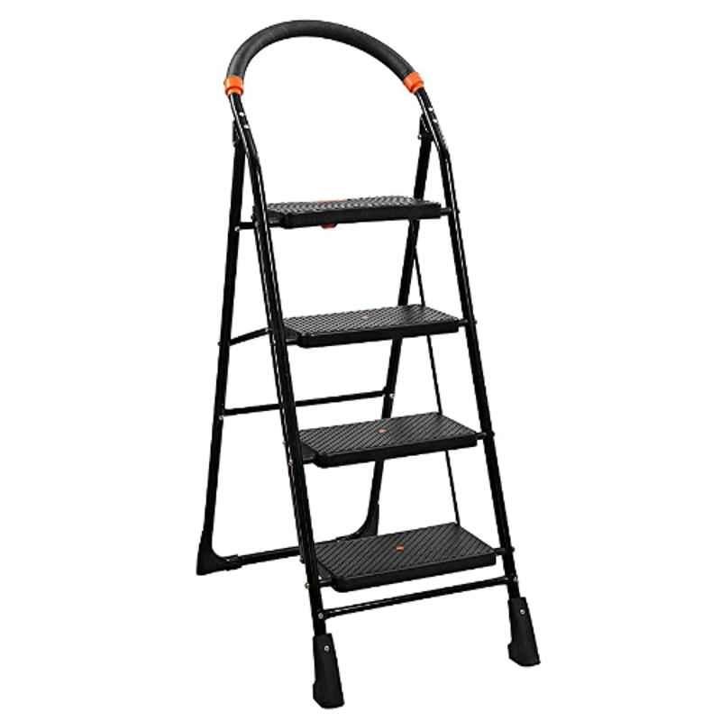 Branco 4 Steps Alloy Steel And Rubber Black Milano Folding Ladder with Wide Steps, GEC-L4M