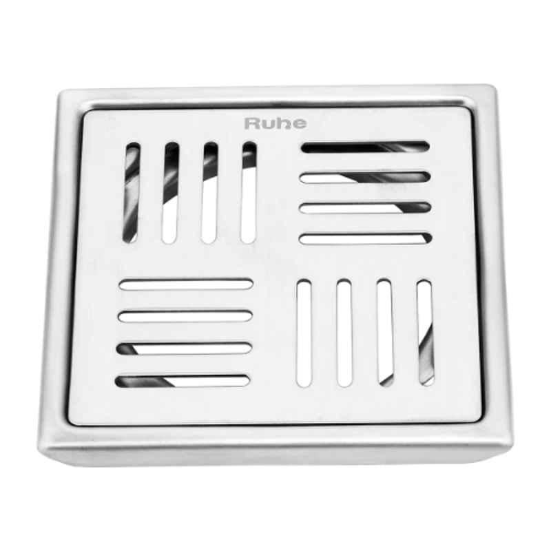 Ruhe Ruby 5x5 inch Stainless Steel 304 Matt Finish Square Floor Drain, 16-0506-15