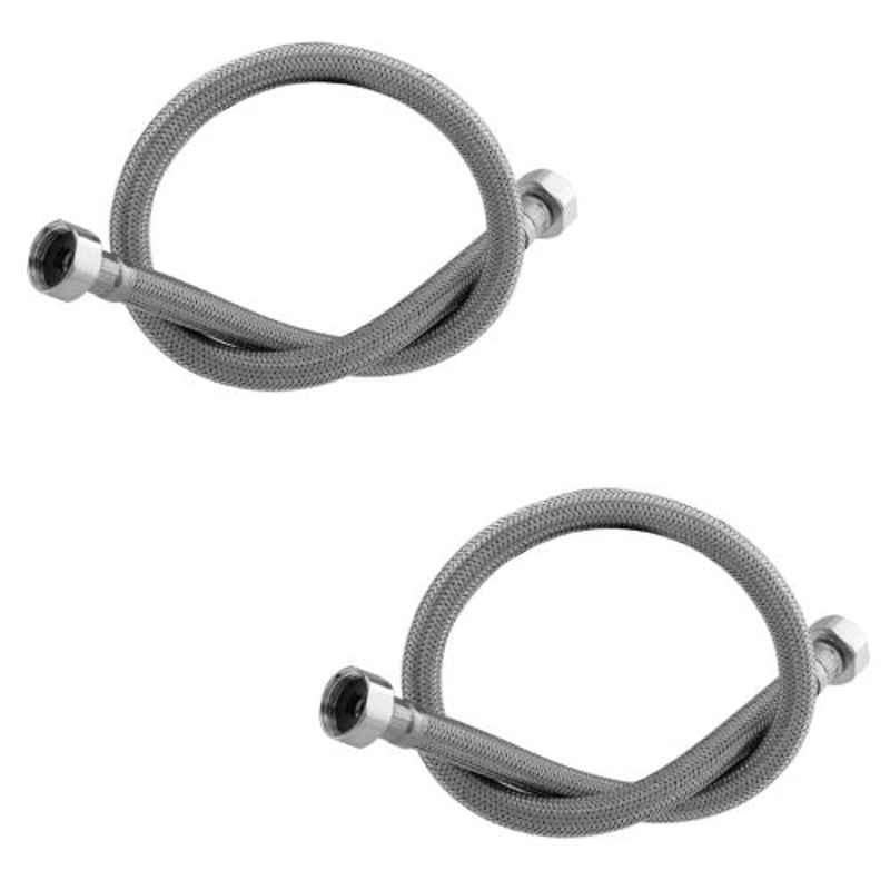 Parryware 1.5ft Stainless Steel Silver Connection Braided Hose Pipe, T754099, (Pack of 2)