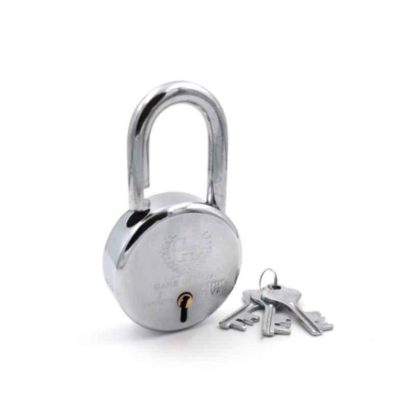 Harrison 65mm 7 Lever Mild Steel Bright Chrome Polished Finish Round Padlock with 3 Keys, J-SUPREME-0643 (Pack of 2)