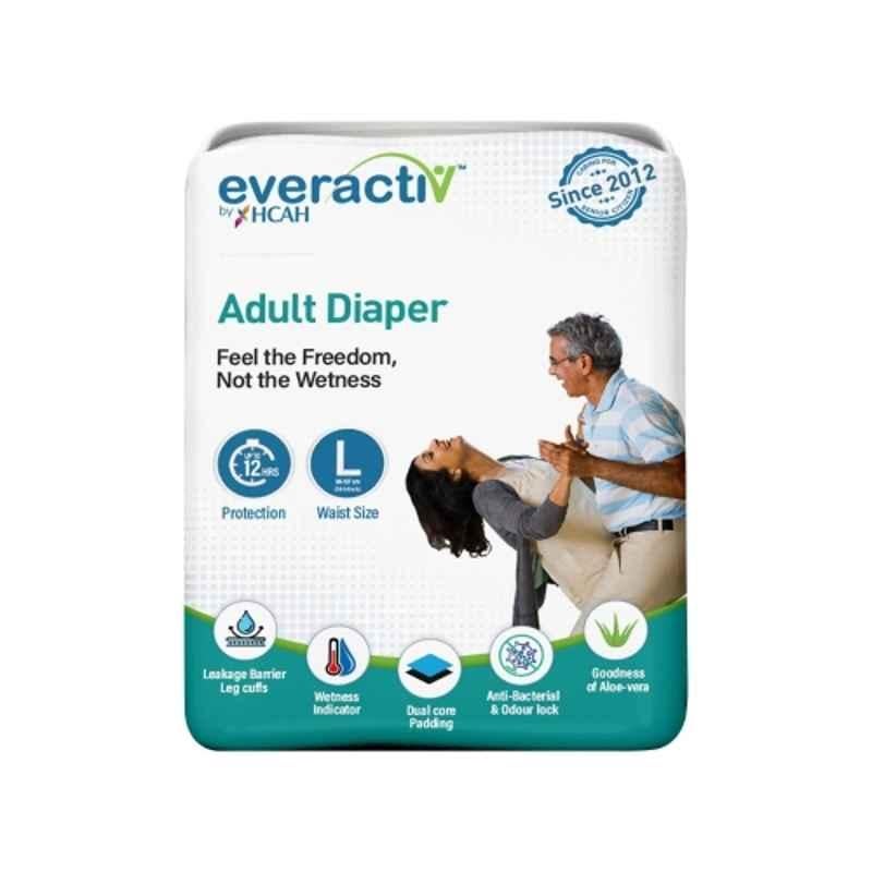 Everactiv 10 Pcs 28-45 inch White Polyethylene Adult Diaper with Aloe Vera & Wetness Indicator Set, HP-4G8O-7KG8, Size: L