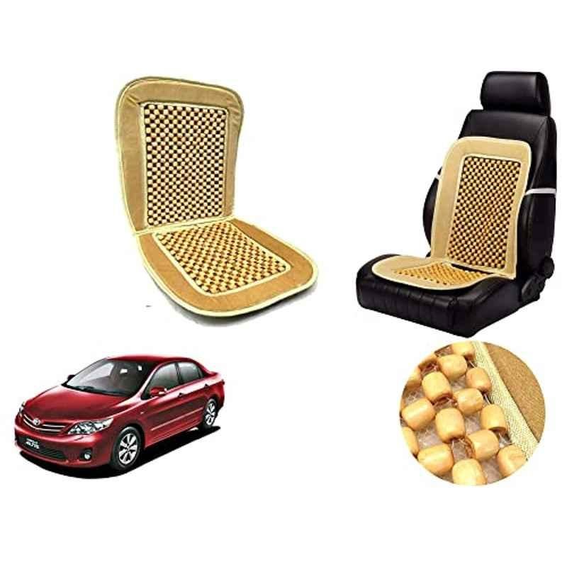 Auto Pearl PU, Velvet & Wooden Beads Beige Rectangular Seat Cushion for Toyota Altis