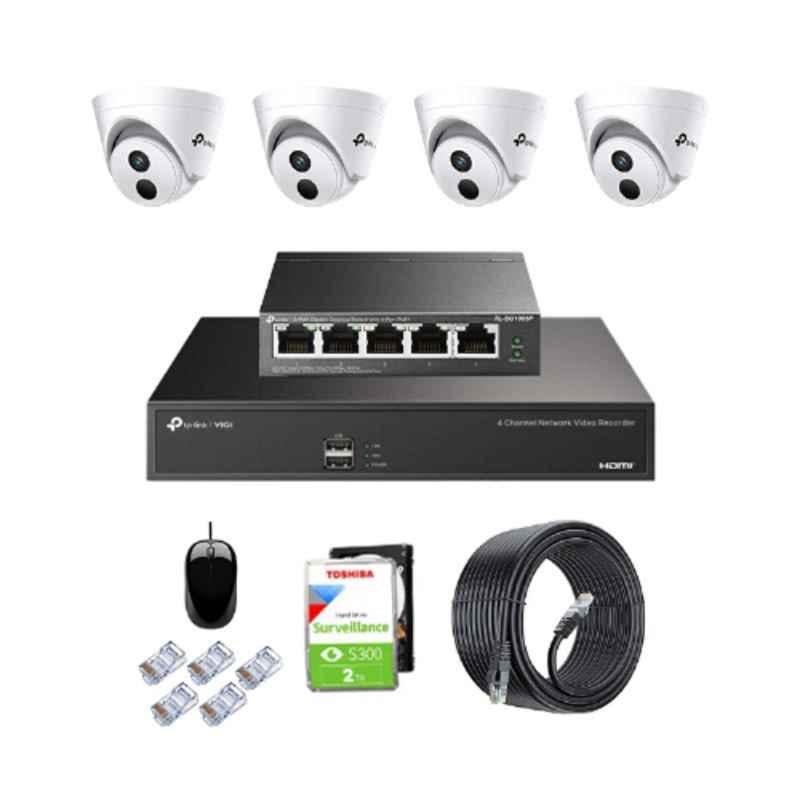 TP-Link VIGI C440I 4MP Indoor Network IP Combo Kit with 4 Channel NVR, 4 Cameras, 5 Port POE Switch, 2TB HDD, D-LINK 100M LAN Cable & Connectors