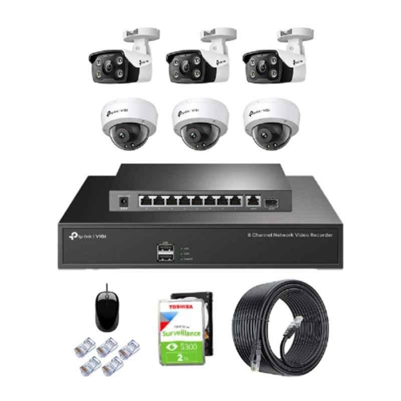 TP-Link VIGI C230 & C330 3MP Full Color Indoor & Outdoor Network IP Combo Kit with 8CH NVR 6 Camera, 10 Port POE Switch, 2TB HDD D-LINK 100M LAN Cable