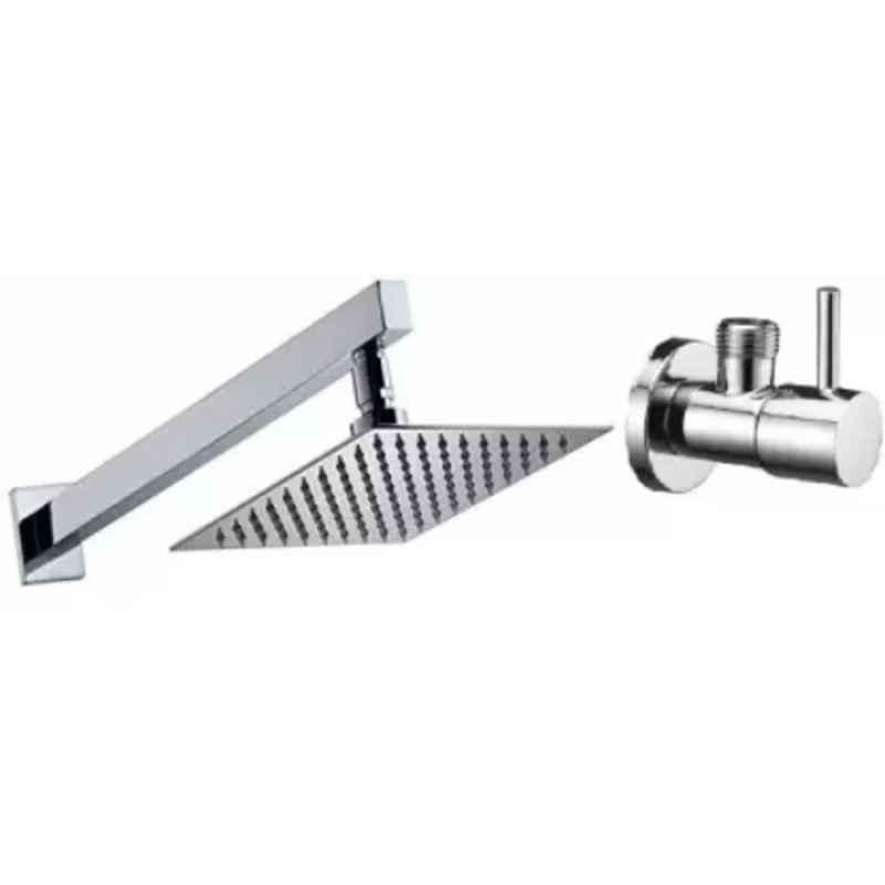 Senkiddpro Turbo Stainless Steel Chrome Finish Wall Mounted Angle Cock & 6x6 inch Slim Overhead Shower Combo