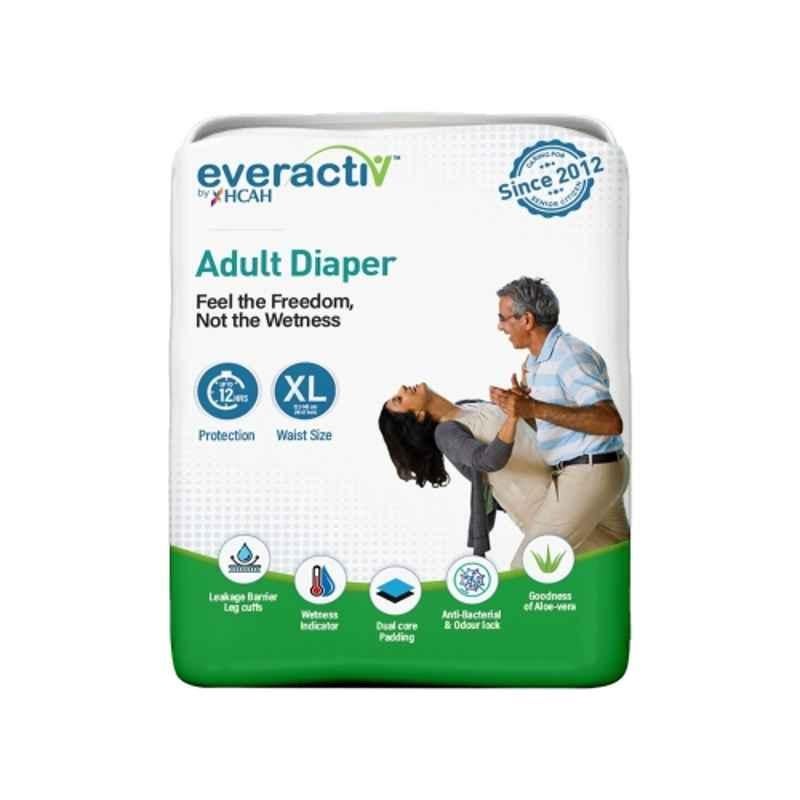 Everactiv 10 Pcs 28-45 inch White Polyethylene Adult Diaper with Aloe Vera & Wetness Indicator Set, IN-94R6-MTVO, Size: XL