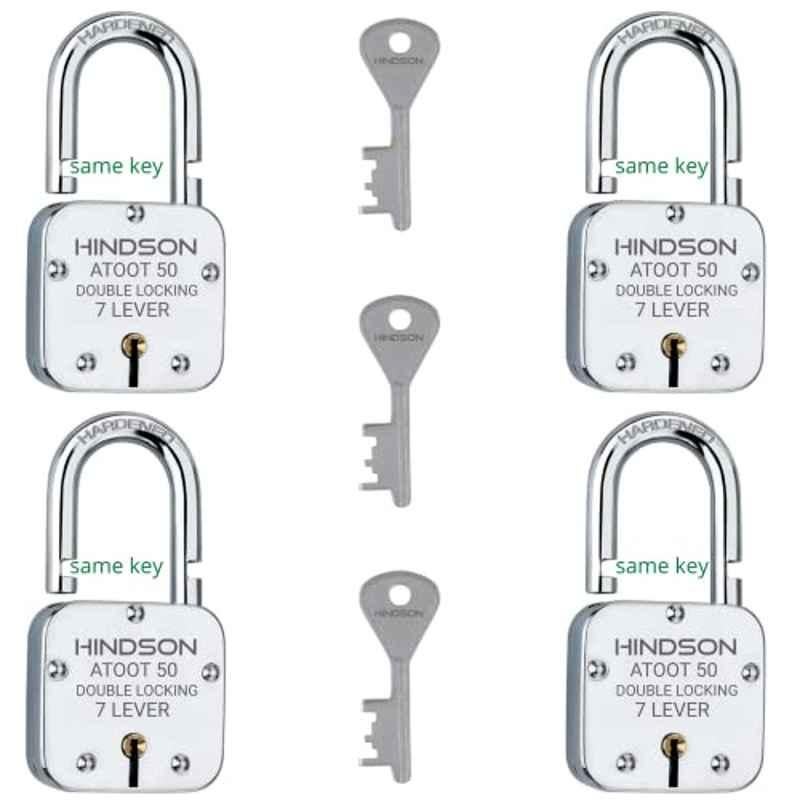Hindson 4 Pcs 50mm Silver Door Lock Set with 3 Common Keys, Atoot 50