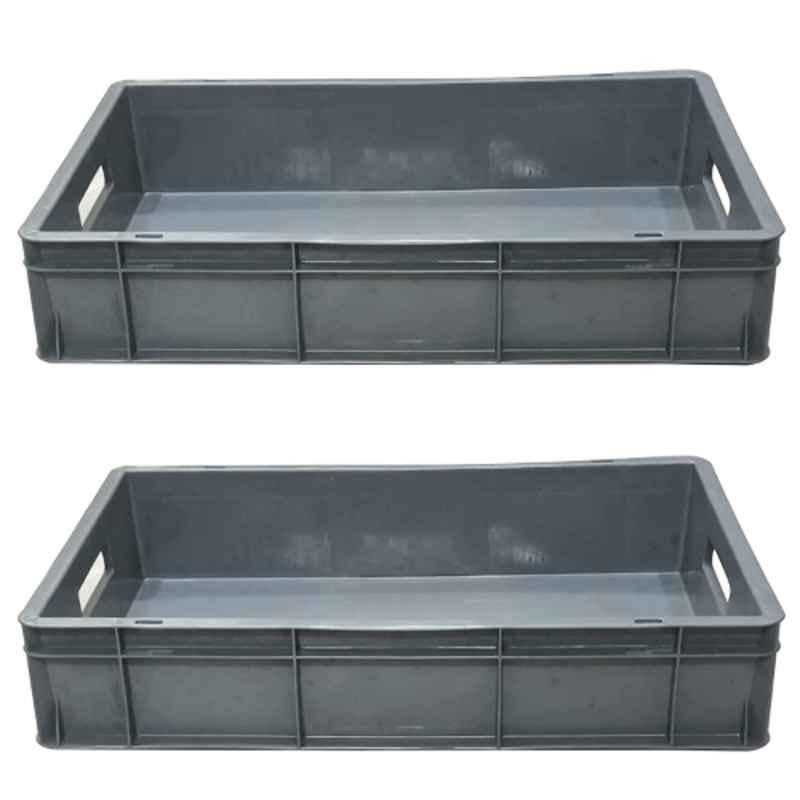 Xela 144 G 60x40x12cm Plastic Grey Multipurpose Heavy Duty Portable Crate, (Pack of 2)
