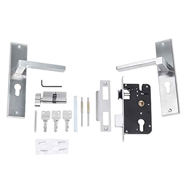Voltizi Amity 8 inch â€ŽSteel Satin Finish Cylindrical Plate Mortise Door Lock with Handle, â€ŽVL-CR015-A