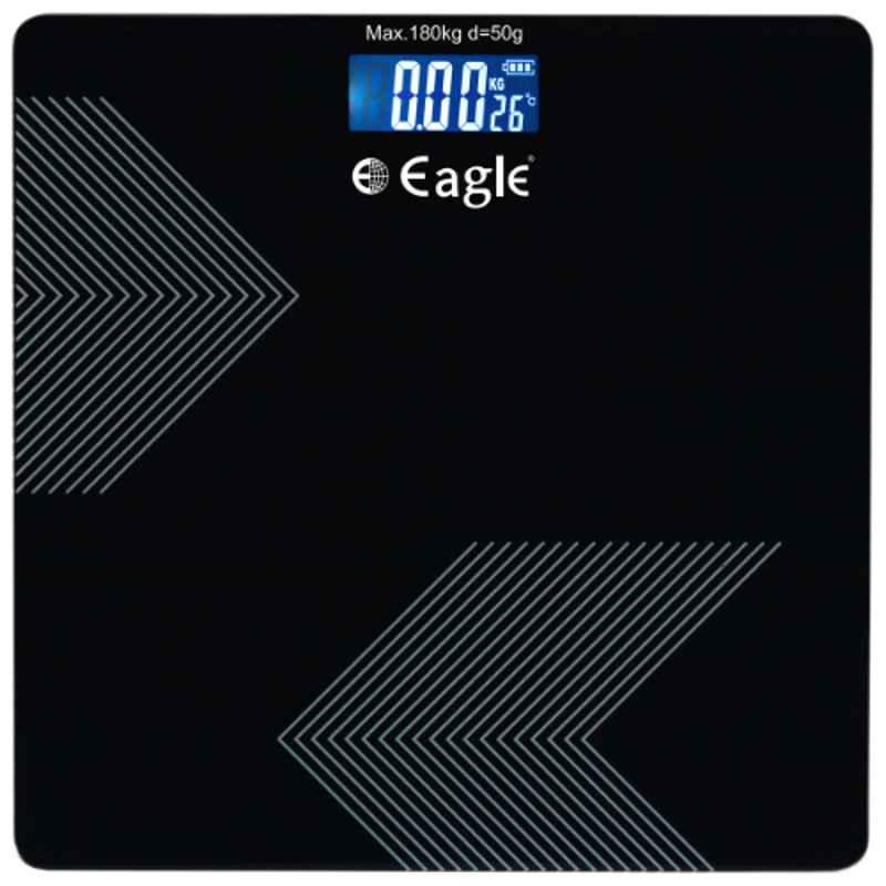 Eagle 180kg Black Digital Body Weight Machine with 4mm Thick Tempered Glass, 4 Strain Gauge Sensors & Auto Switch Function, EEP-1200A