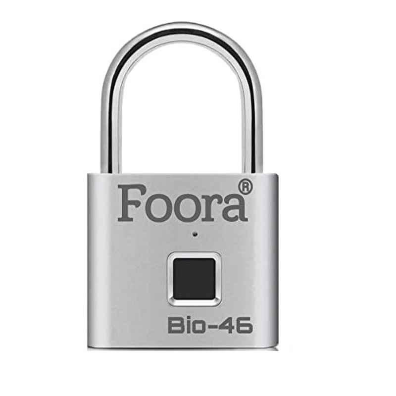 Foora Bio-46 Silver Zinc Fingerprint Biometric Smart Pad Lock with 10 Fingerprint User & 2 Admin