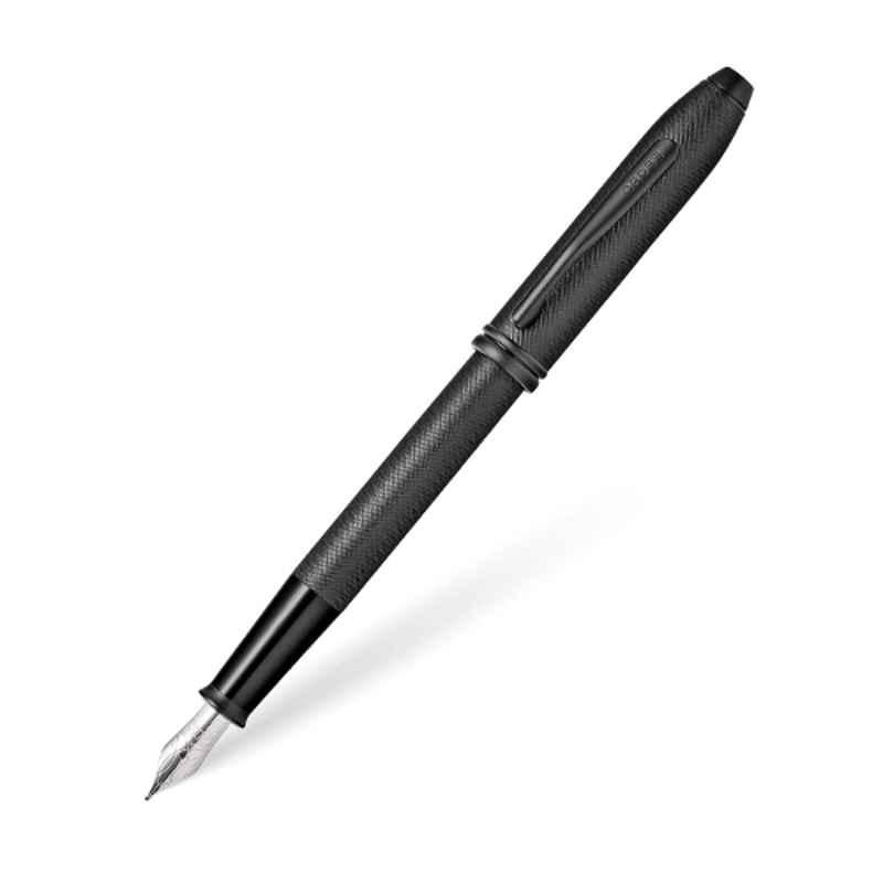 Cross Townsend Black Ink Sandblasted Black PVD Finish Fountain Pen with 2 Pcs Black Pen Cartridges Set, AT0046-62MS