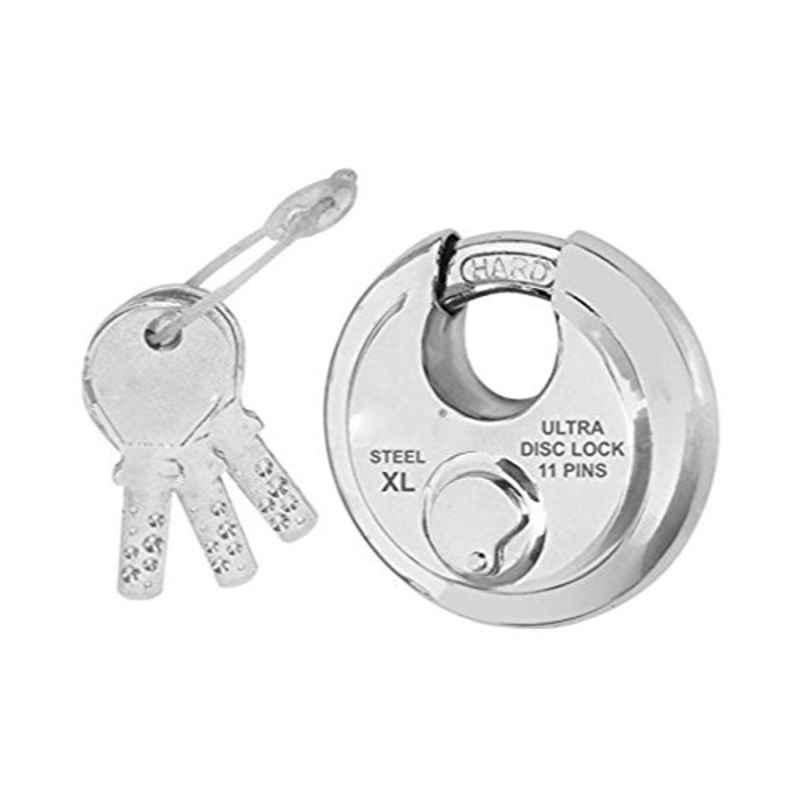 Smart Shophar 90mm Steel Silver Disc Ultra Keys Shutter Lock, SLK80SL-DISK-UKSL90-P1 (Pack of 4)