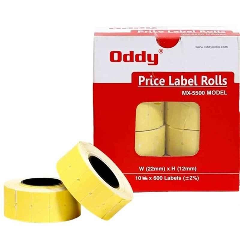 Oddy Yellow Plain 600 Price Label Rolls for Motex Labels, PLR-Y-600 (Pack of 10)