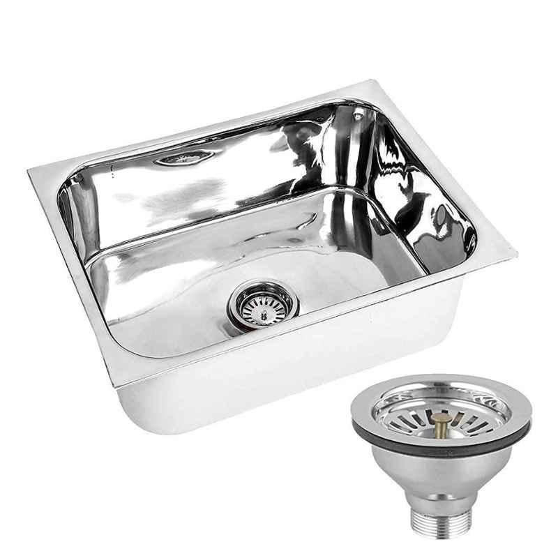 Happy Homes 24x18x10 inch xxlarge Silver Glossy Finish 304 Stainless Steel Single Bowl Kitchen Sink with Round Coupling, HH-03