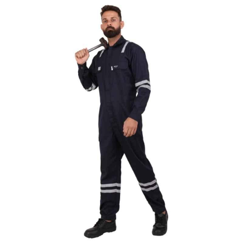 Club Twenty One Workwear Port Flame Cotton Navy Blue FR Pyrovatex Safety Coverall, 3001, Size: 2XL (Pack of 10)