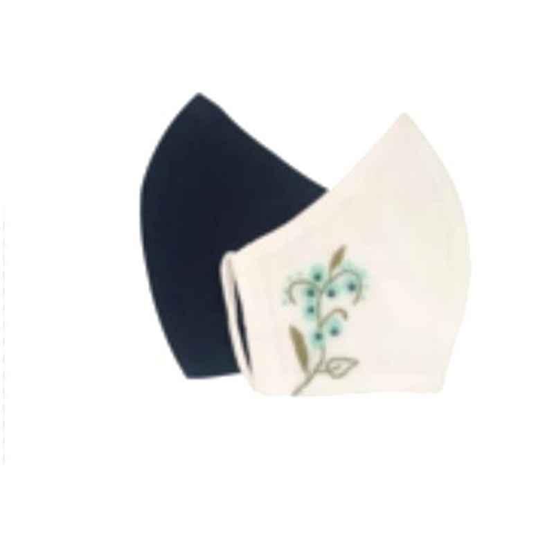 Ivillage 2 Pcs Large Cotton Off White & Blue Organic 3 Layer Face Mask Set, Mask07L_Set2 (Pack of 50)