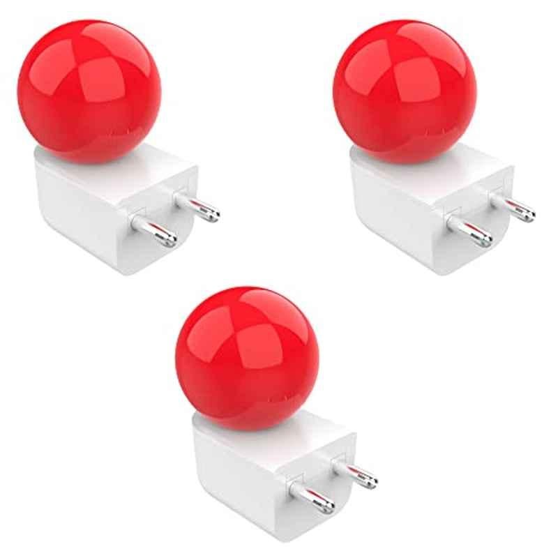 Fybros Bloom 0.5W Polycarbonate Red Round LED Night Bulb with Plug & Play, FLS5293C (Pack of 3)