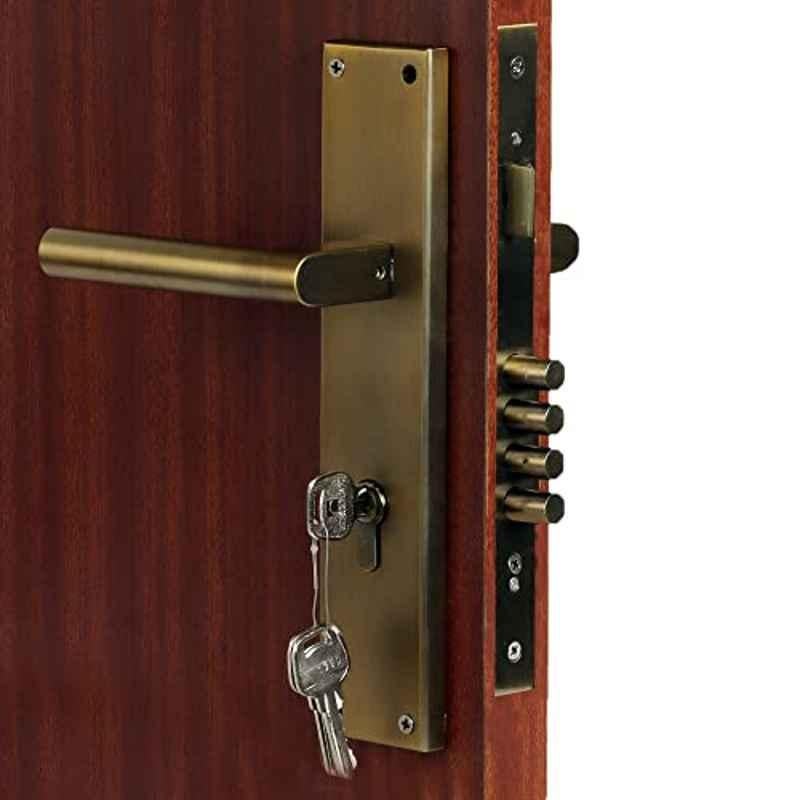 Homexpert MG301 10 inch 60mm Stainless Steel Antique Brass Finish Cylindrical Plate Both Side Key Mortise Door Lock Set