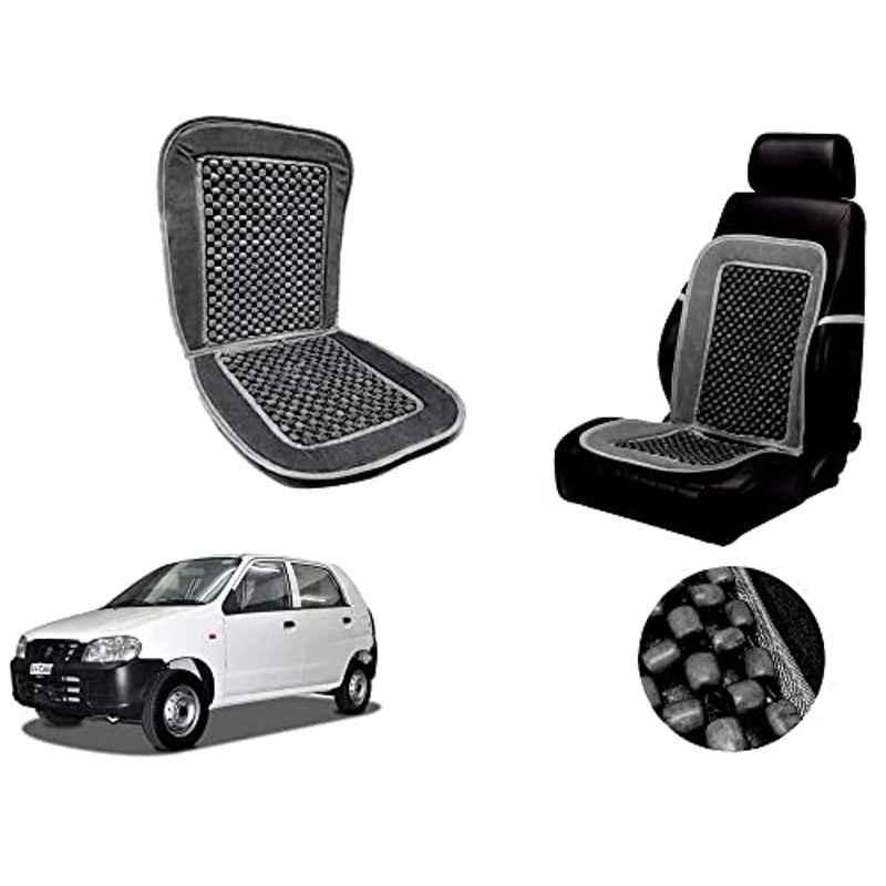 Auto Pearl PU, Velvet & Wooden Beads Grey Rectangular Seat Cushion for Maruti Suzuki Alto