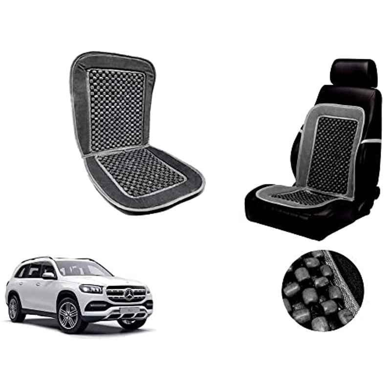 Auto Pearl PU, Velvet & Wooden Beads Grey Rectangular Seat Cushion for Mercedes Benz GLS