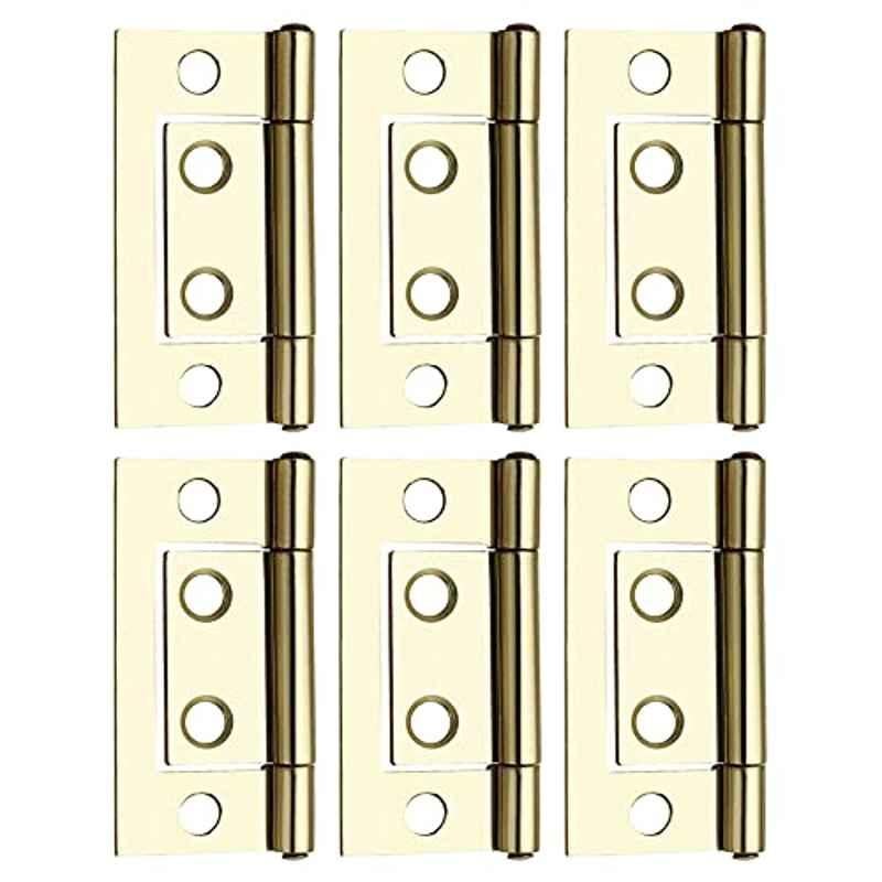 Screwtight 1.5 inch Iron Brass Effect Finish Cabinet Flush Hinge, â€ŽS170701EB-6 (Pack of 6)