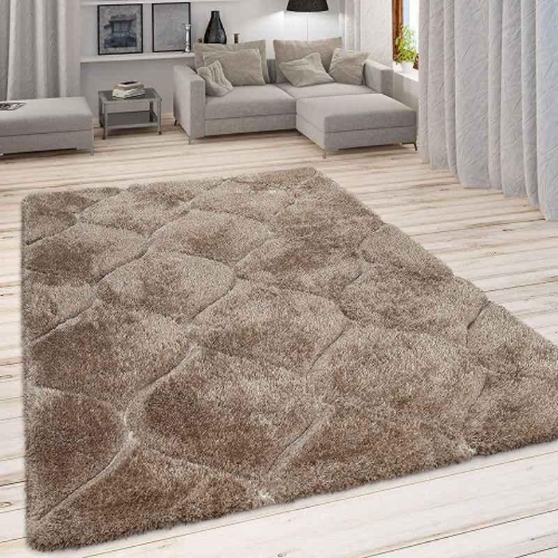 Carpetify 3x5ft Beige Modern Geometric 3D Textured Thick & Soft Shaggy Fur Rug Carpet, 0928Z2SPABU