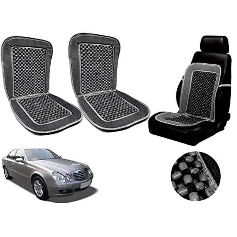 Auto Pearl PU, Velvet & Wooden Beads Grey Rectangular Seat Cushion for Mercedes Benz E280 (Pack of 2 )