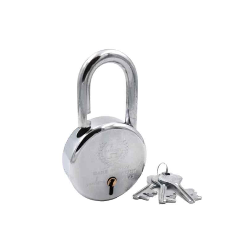 Harrison 65mm 7 Lever Mild Steel Bright Chrome Polished Finish Round Padlock with 3 Keys, J-SUPREME-0643 (Pack of 4)