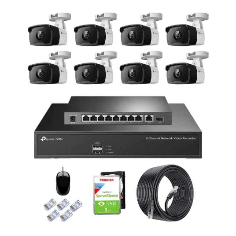 TP-Link VIGI C340I 4MP Outdoor Network IP Combo Kit with 8 Channel NVR, 8 Cameras, 10 Port POE Switch, 1TB HDD, D-LINK 100M LAN Cable & Connectors