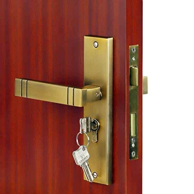 Homexpert Spacio 8 inch 60mm Stainless Steel Antique Brass Finish Cylindrical Plate Both Side Key Mortise Door Lock Set