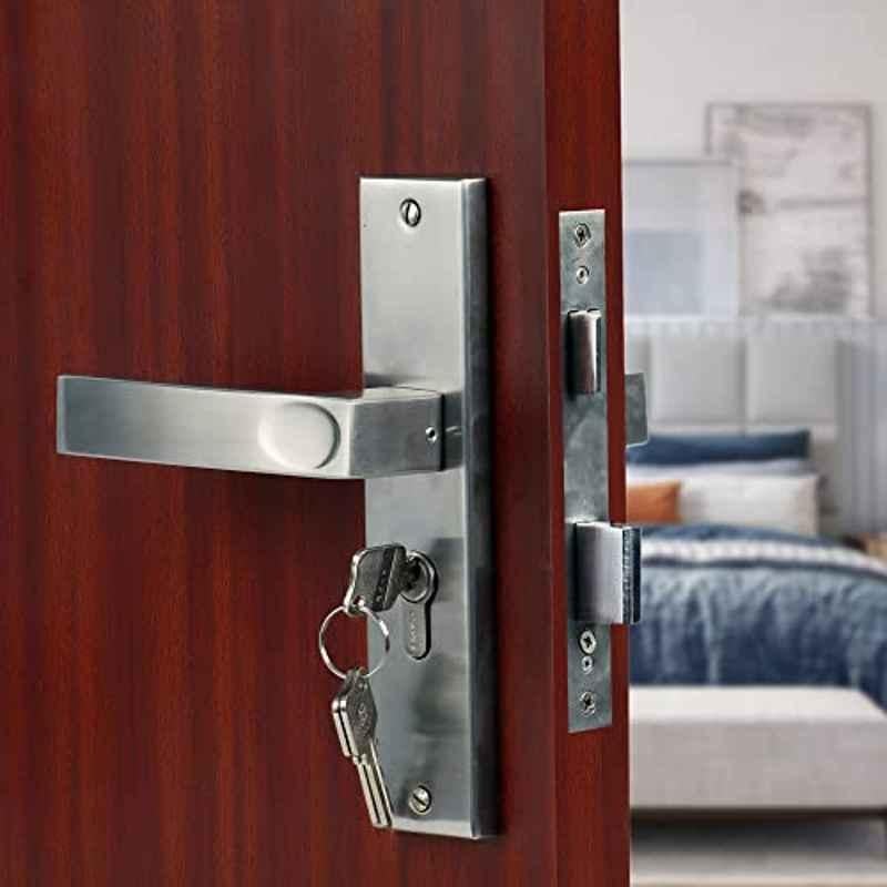 Saze Fasino 8 inch Stainless Steel Matt Finish Cylindrical Plate Mortise Door Lock Pull Handle Set with 3 Computer Keys