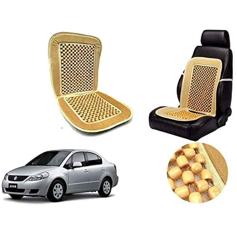 Auto Pearl PU, Velvet & Wooden Beads Beige Rectangular Seat Cushion for Maruti Suzuki SX4