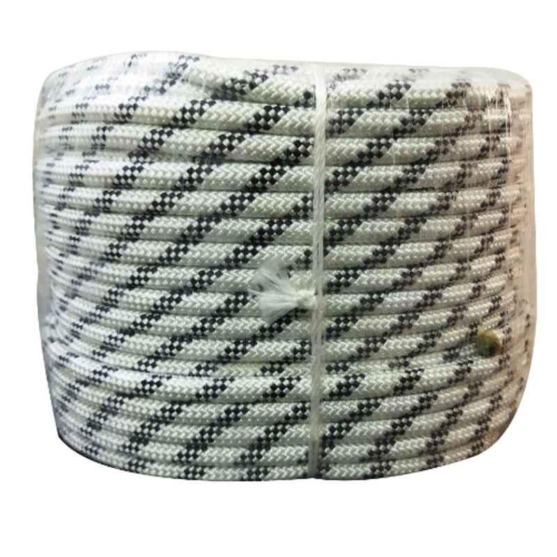 Grip 12mm 3 Strands Braided Nylon White & Black Climbing Rope, Length: 100 m